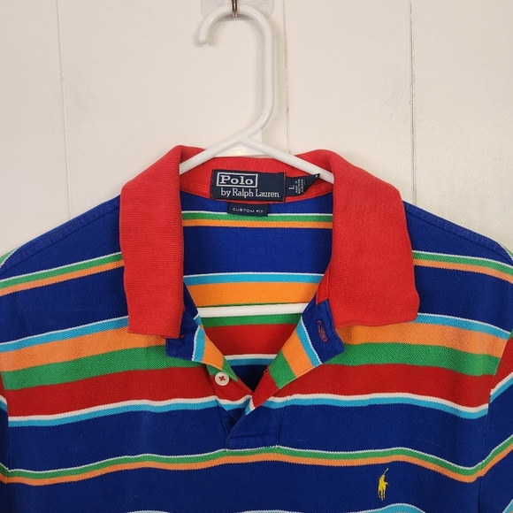 Polo Ralph Lauren Men's Shirt Short Sleeve Vintage Blue Red Stripe Size Large - Picture 3 of 7